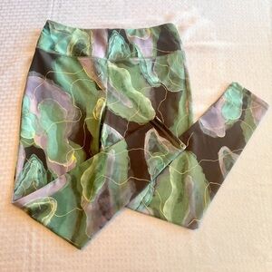Activa M Green Marble Leggings Gold Vein High Rise Yoga Pants